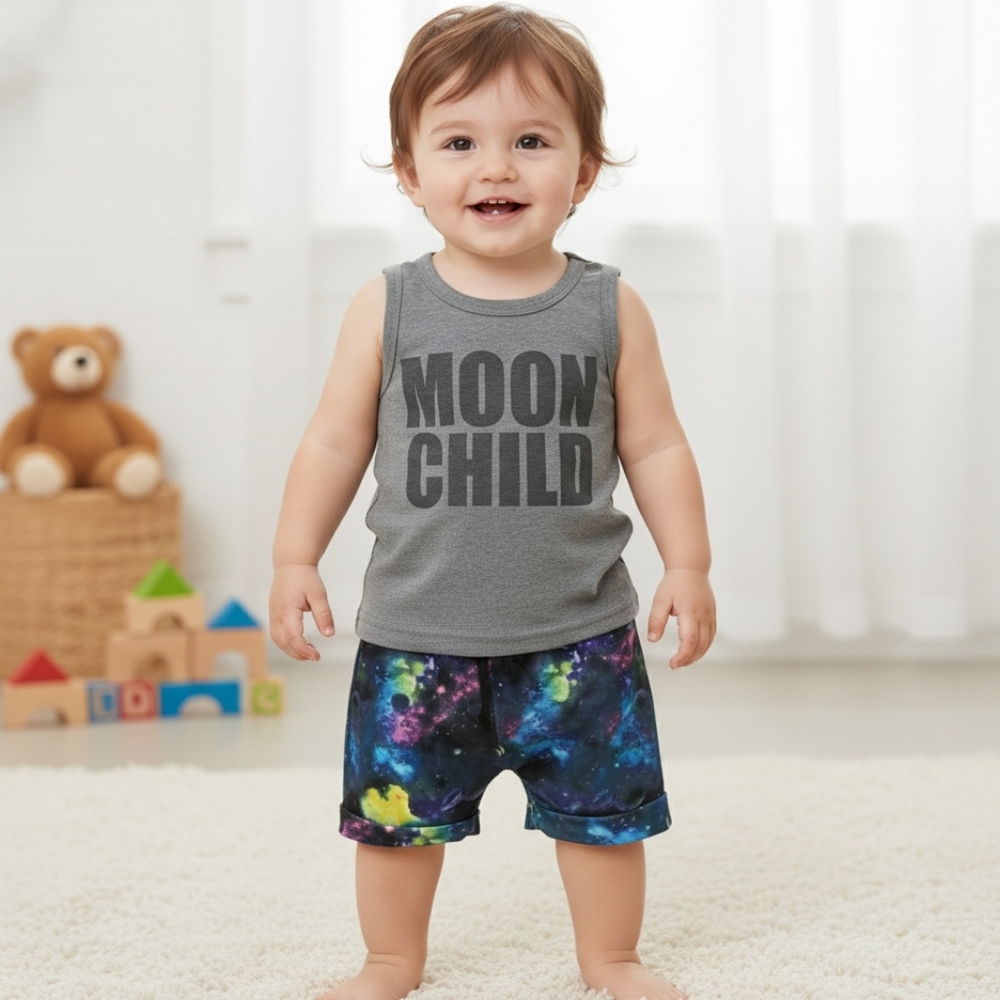 Baby Boy "Moon Child" 2-Piece Celestial Outfit Space Theme Summer Clothes 6-9M